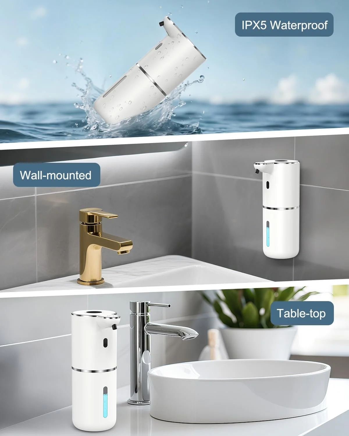 دستگاه صابون اتوماتیک بدون لمس Ankilo، دستگاه صابون فوم ساز غیر لمسی قابل شارژ با 6 سطح قابل تنظیم، بدون دست، ضد آب IPX5، ایده آل برای حمام، آشپزخانه، هتل، بیمارستان