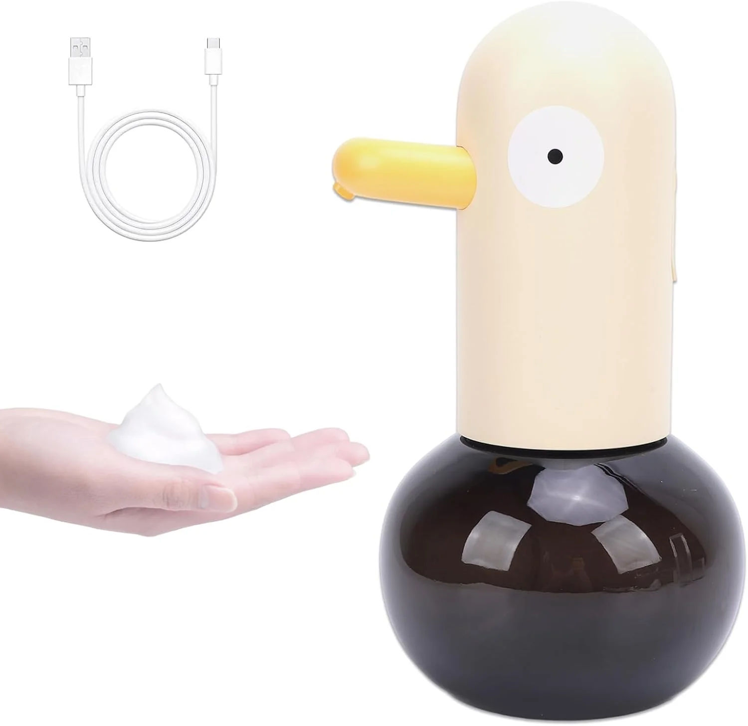 دستگاه صابون فوم اتوماتیک، طرح اردک کارتونی بامزه، دستگاه صابون فوم بدون لمس، دستگاه صابون دست اتوماتیک حمام، رومیزی، قابل شارژ (نوع 2)