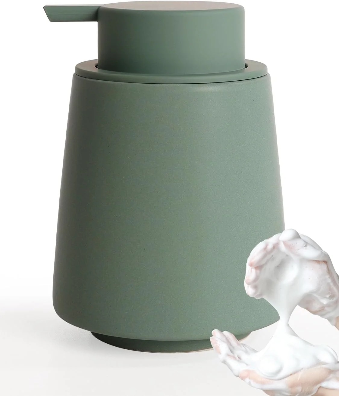 جا مایع ظرفشویی Autumnlife، جا مایع فوم سبز، ظرفیت 400 میلی لیتر، جا مایع ظرفشویی آشپزخانه با سر پمپ بزرگ، جا مایع فوم سرامیکی قابل شارژ، جا مایع مات برای آشپزخانه، حمام