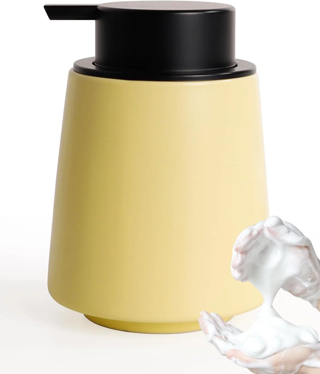 جا مایع فوم سرامیکی Autumnlife، جا مایع ظرفشویی زرد رنگ آشپزخانه با سر پمپ بزرگ، جا مایع فوم قابل شارژ، جا مایع مات برای آشپزخانه، حمام - 400 میلی لیتر