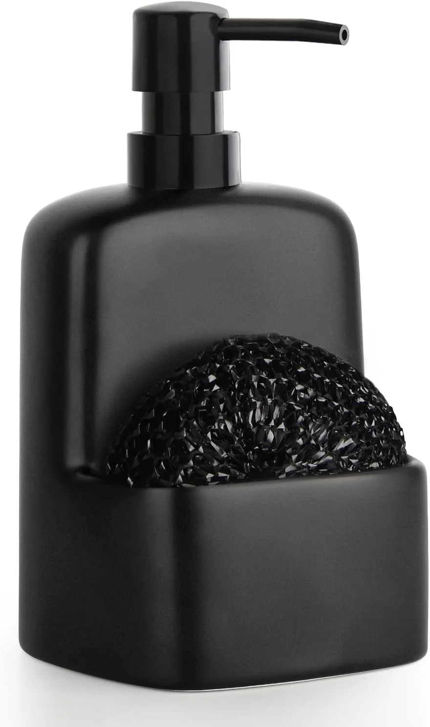 جا مایع ظرفشویی Autumnlife، مشکی، جا مایع سرامیکی برای آشپزخانه، جا مایع بزرگ مایع دستشویی با جای اسکاچ، جا مایع مات قابل شارژ برای حمام، آشپزخانه، 380 میلی لیتر