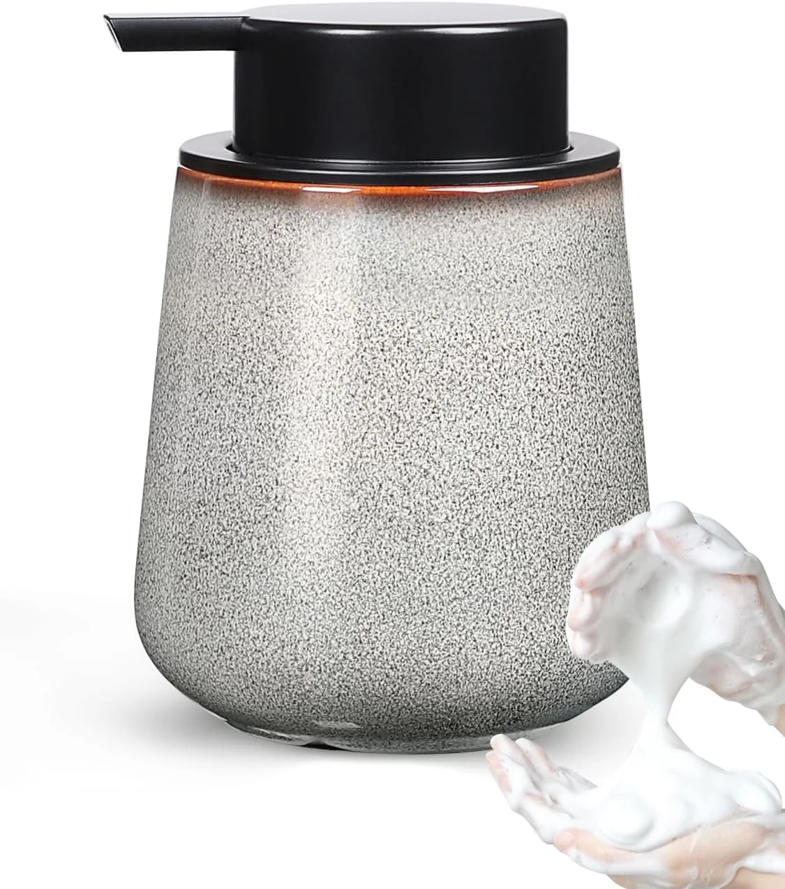 جا مایع فوم ساز سرامیکی Autumnlife، 350 میلی لیتر، جا مایع فوم ساز سفید طبیعی با سر پمپ بزرگ، جا مایع ظرفشویی قابل شارژ، جا مایع برای آشپزخانه، حمام