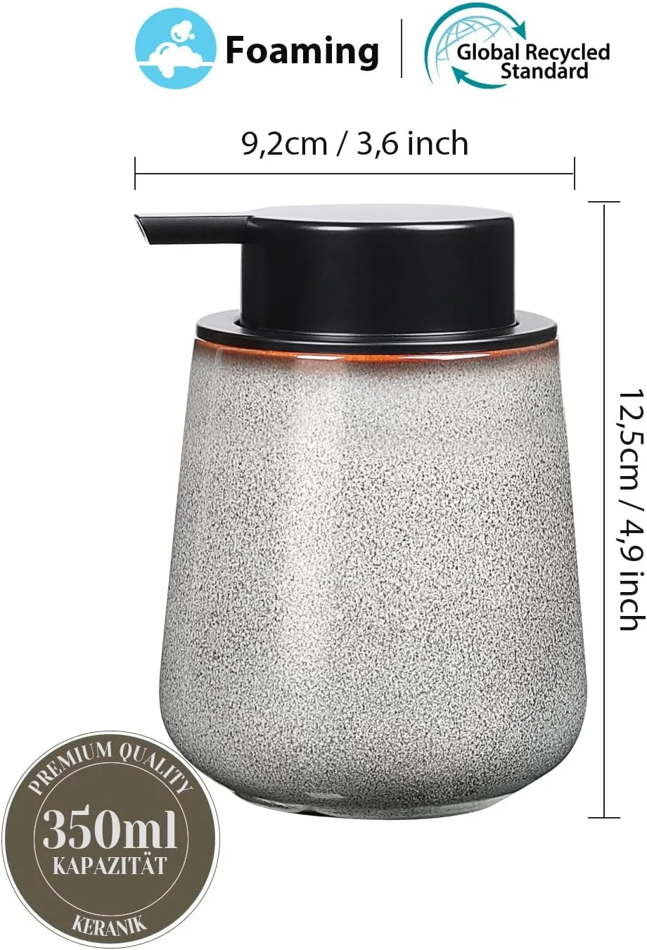 جا مایع فوم ساز سرامیکی Autumnlife، 350 میلی لیتر، جا مایع فوم ساز سفید طبیعی با سر پمپ بزرگ، جا مایع ظرفشویی قابل شارژ، جا مایع برای آشپزخانه، حمام