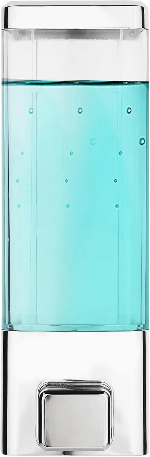 جا مایع دیواری پلاستیکی ABS BATH GURU، مناسب برای صابون، شامپو، نرم کننده، مایع دستشویی، ژل، ضدعفونی کننده، مناسب برای روشویی حمام، سینک آشپزخانه، 350 میلی لیتر، بسته 1 عددی، روکش کروم