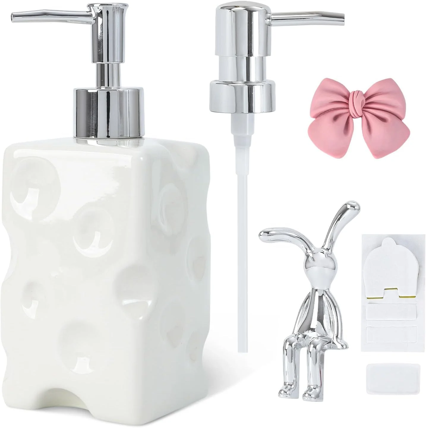 ظروف مایع دستشویی Azonee، بطری های سرامیکی 620 میلی لیتری، لوازم جانبی حمام، ظرف مایع ظرفشویی برای شامپو، مایع دستشویی، مایع ظرفشویی، لوسیون، شستشوی بدن - ایده آل برای حمام، آشپزخانه، اتاق نشیمن (سفید)