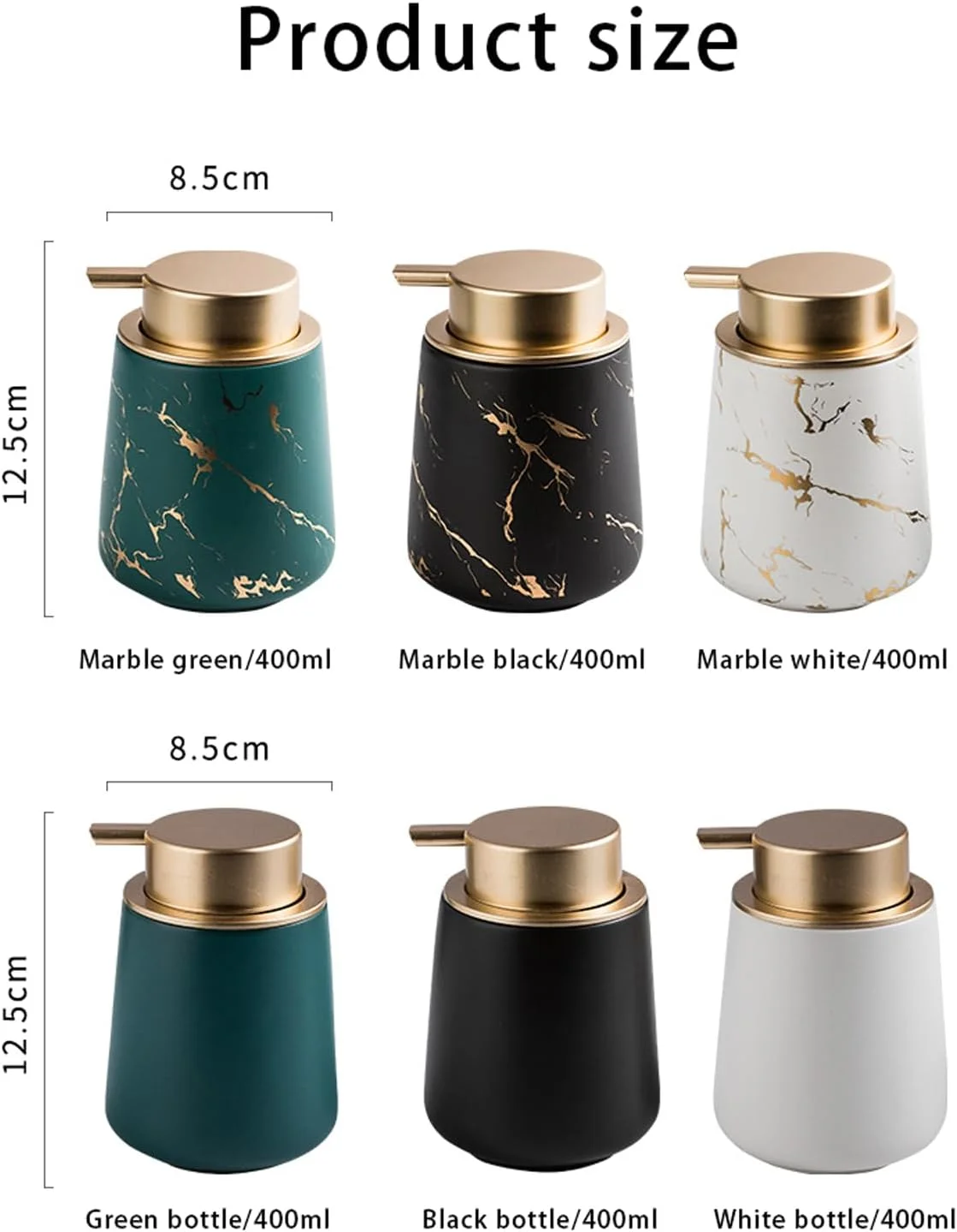 جا مایع دستشویی سرامیکی، جا مایع دستشویی طرح مرمر، قابل شارژ، جا مایع دستشویی آشپزخانه تزئینی، مناسب برای حمام/آشپزخانه/هتل