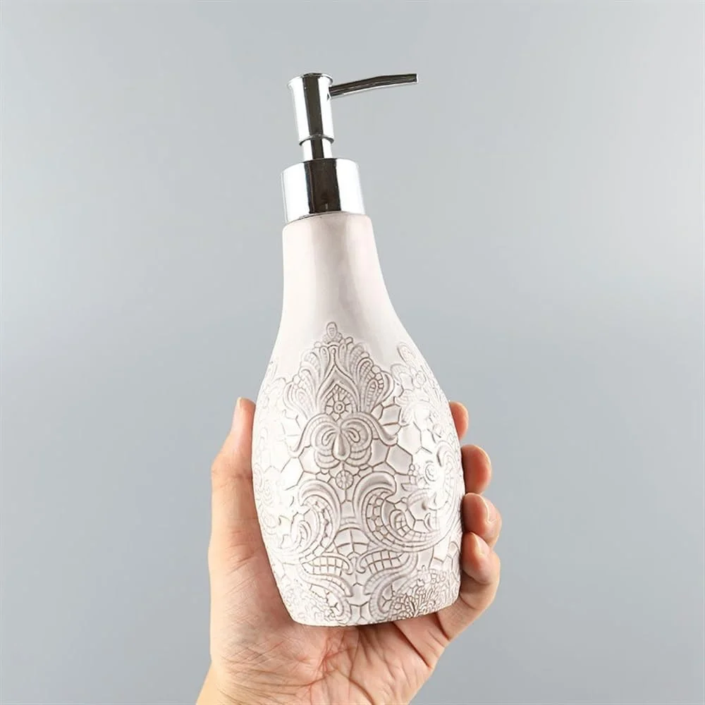 جا مایع دستشویی 360 میلی لیتری، بطری طرح دار قدیمی، بطری جا شامپو خانگی، جا مایع ژل دوش هتلی، جا مایع صابون مایع
