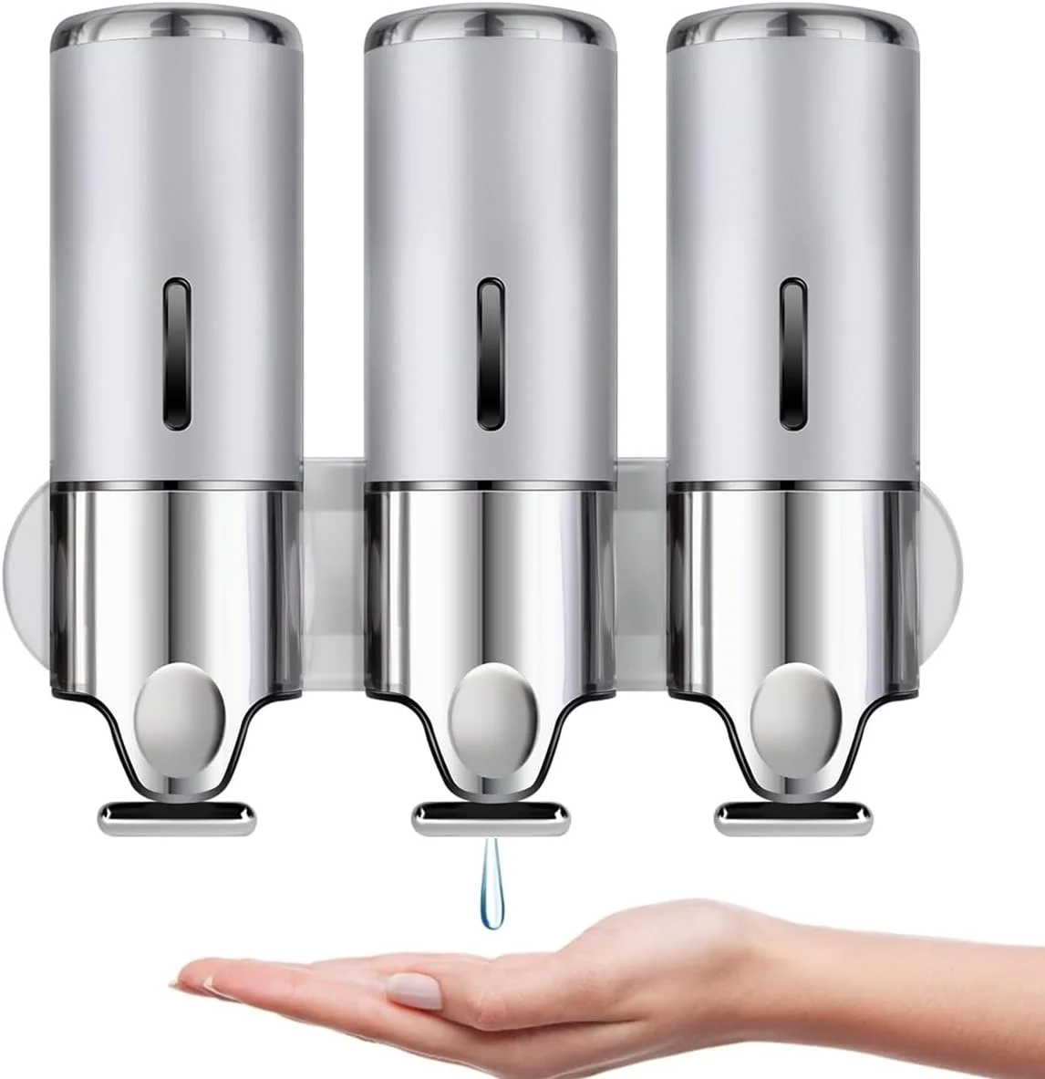 جامایع صابون Beauenty، ست پمپ صابون دیواری 3 در 1 برای حمام، پمپ صابون دوش، جا لوسیون، نگهدارنده شامپو، صابون، نرم کننده، ژل دوش، مناسب برای حمام، آشپزخانه، هتل