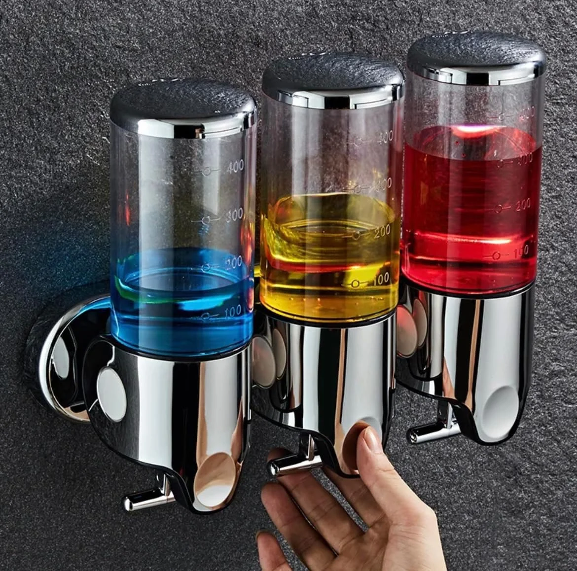 جا مایع و شامپو دیواری Blue Coral (تکی/دوتایی) سه تایی 500 میلی لیتری x 3 ظرف مایع شفاف، جا شامپو دیواری حمام (تکی)