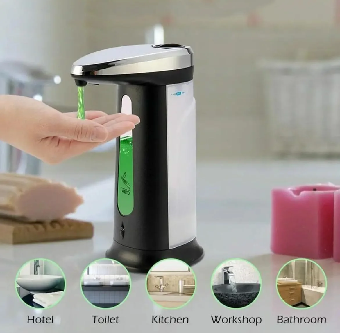 مایع دستشویی اتوماتیک کورال آبی 400 میلی لیتر، دارای سنسور هوشمند، بدون لمس، جنس ABS، مناسب آشپزخانه و حمام (1)