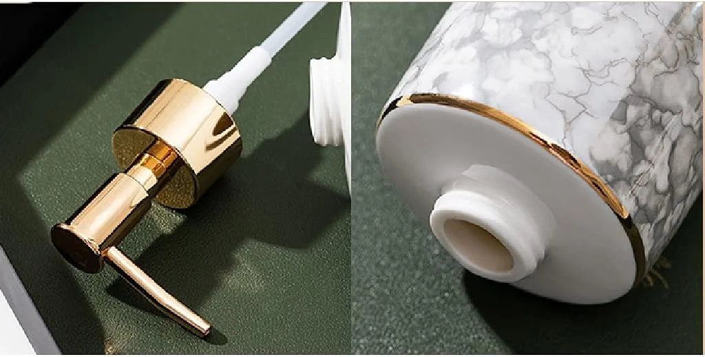 جامایع ظرفشویی رومیزی CAFDTGERC، پمپ صابون رومیزی سرامیکی 390 میلی لیتری قابل شارژ مناسب برای پخش لوسیون (سبز مالاکیت)