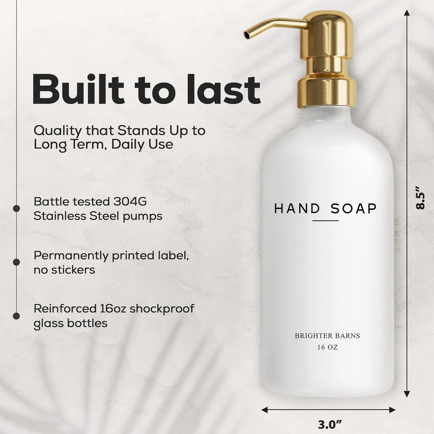 ست جا مایع دستشویی و لوسیون شیشه ای لوکس Brighter Barns - ست جا مایع دستشویی - لوازم جانبی حمام سفید و طلایی برای اجاره تعطیلات، Airbnb، هتل، هدیه عروسی (طلایی)