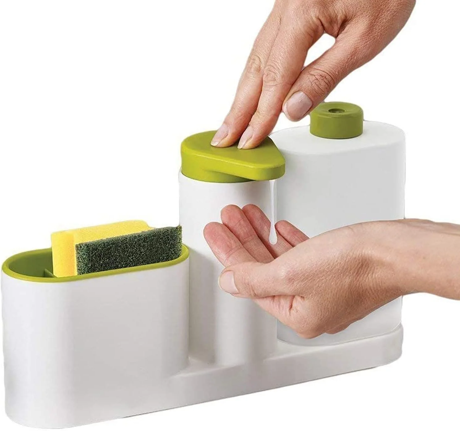 دلفینو جا مایع ظرفشویی اتوماتیک بدون لمس با جای اسکاچ، سازمان دهنده سینک رومیزی برای برس شستشوی ظروف، جا مایع دستشویی برای حمام، نگهدارنده اسکاچ و برس