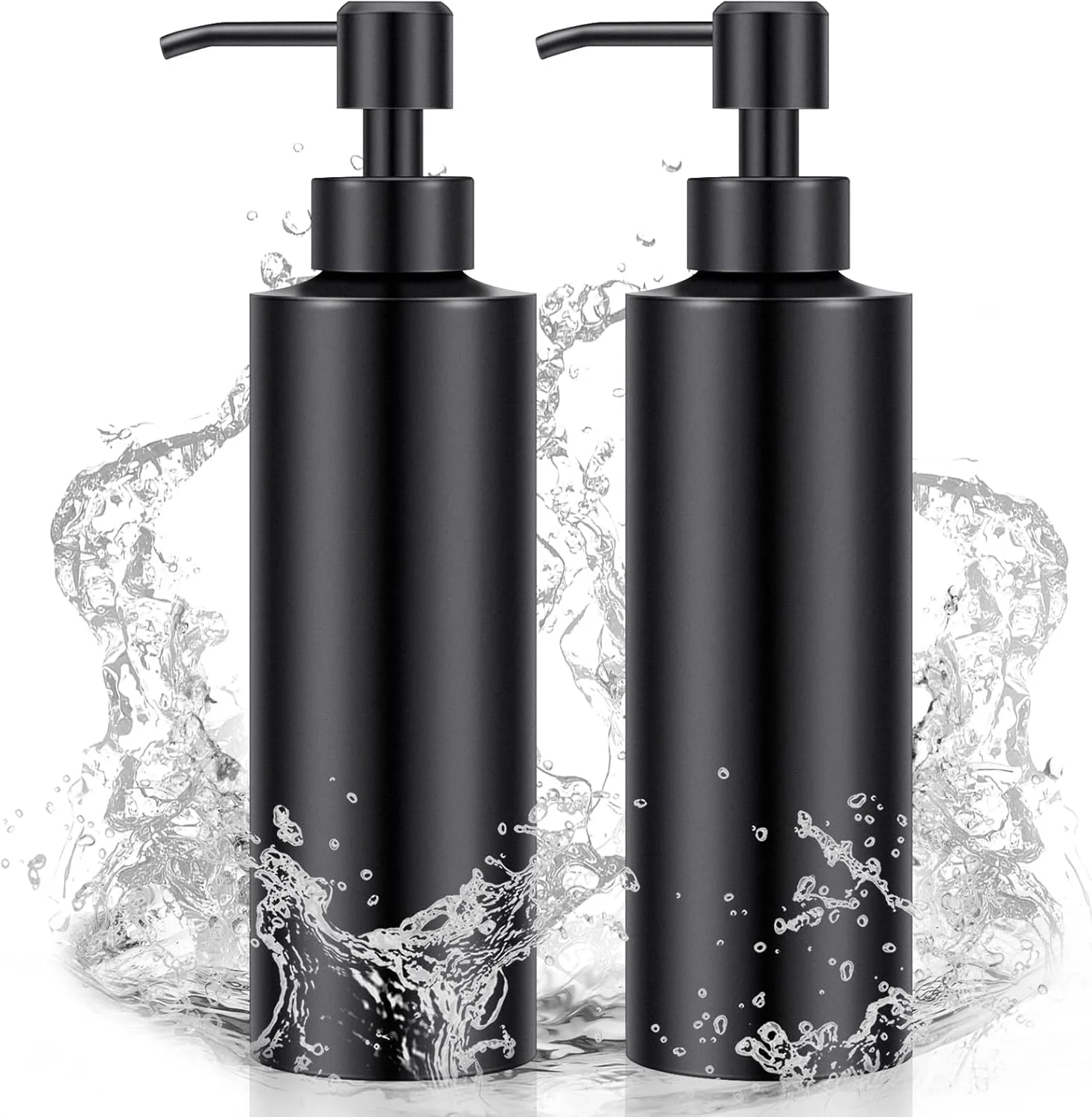 Cunhill دو عدد جا مایع دستشویی مشکی برای حمام، 350 میلی لیتر، جا مایع دستشویی مشکی مات با پمپ استیل ضد زنگ، بطری مایع مدرن قابل شارژ برای آشپزخانه و حمام