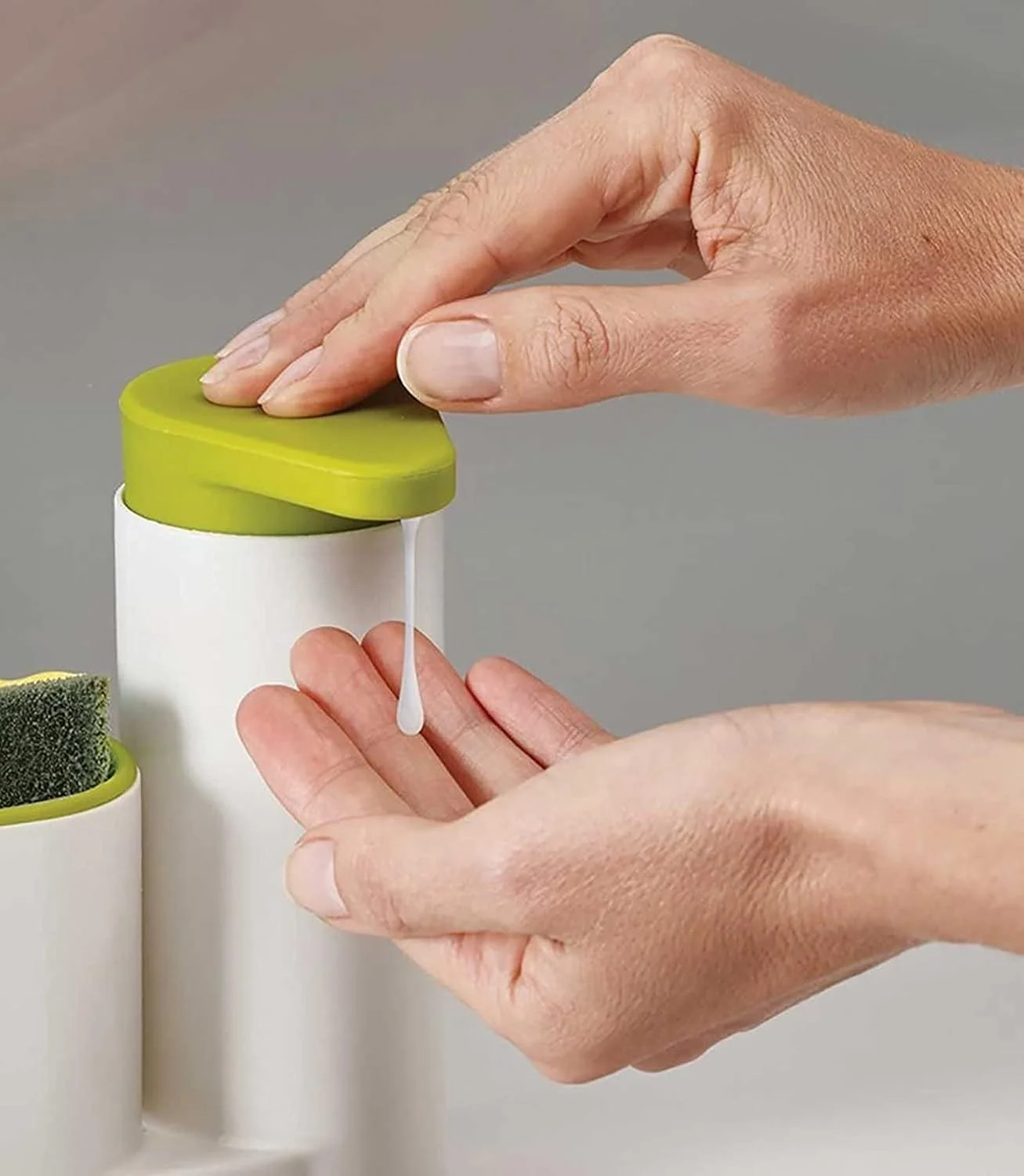 دلفینو جا مایع ظرفشویی اتوماتیک بدون لمس با جای اسکاچ، سازمان دهنده سینک رومیزی برای برس شستشوی ظروف، جا مایع دستشویی برای حمام، نگهدارنده اسکاچ و برس