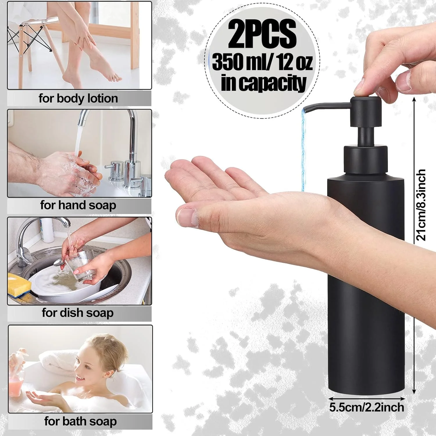 Cunhill دو عدد جا مایع دستشویی مشکی برای حمام، 350 میلی لیتر، جا مایع دستشویی مشکی مات با پمپ استیل ضد زنگ، بطری مایع مدرن قابل شارژ برای آشپزخانه و حمام Cunhill دو عدد جا مایع دستشویی مشکی برای حمام، 350 میلی لیتر، جا مایع دستشویی مشکی مات با پمپ استیل ضد زنگ، بطری مایع مدرن قابل شارژ برای آشپزخانه و حمام