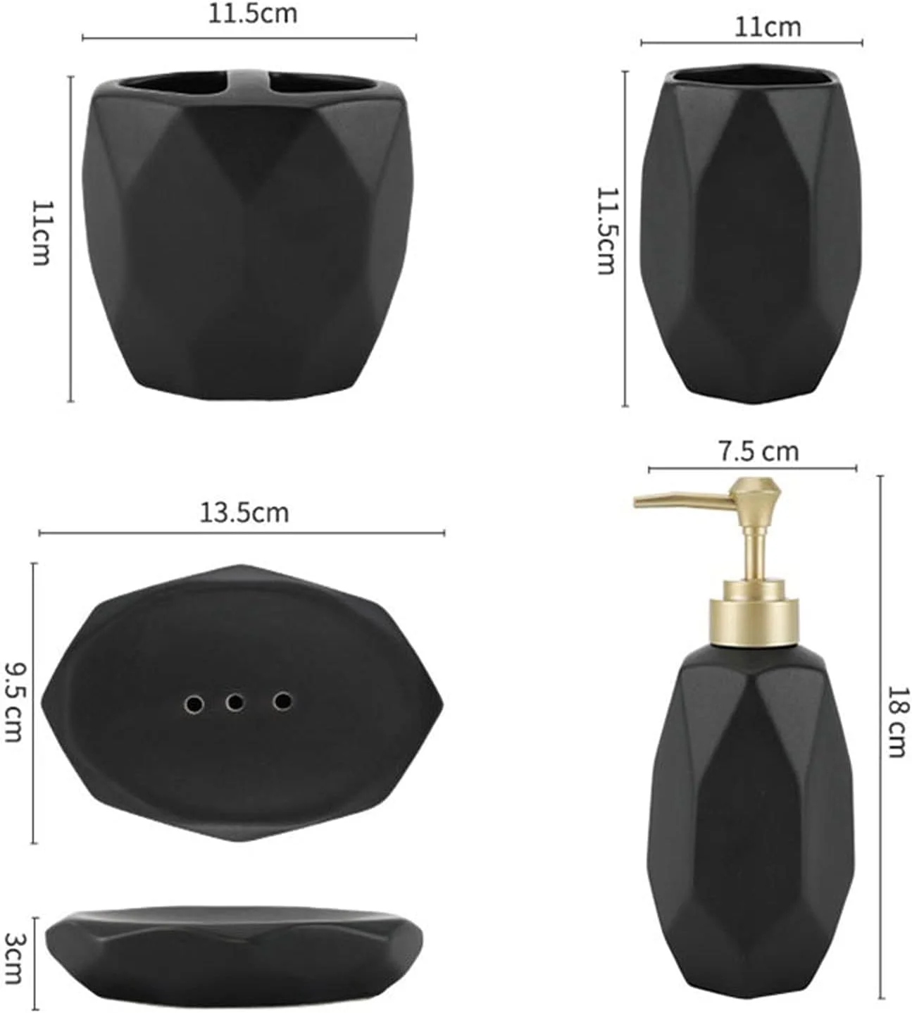 ست 5 تکه جا مایع صابون سرامیکی آبی مشکی برای خانه، هتل، حمام، آشپزخانه، لوازم جانبی حمام هتل، جا مایع صابون حمام، دوش