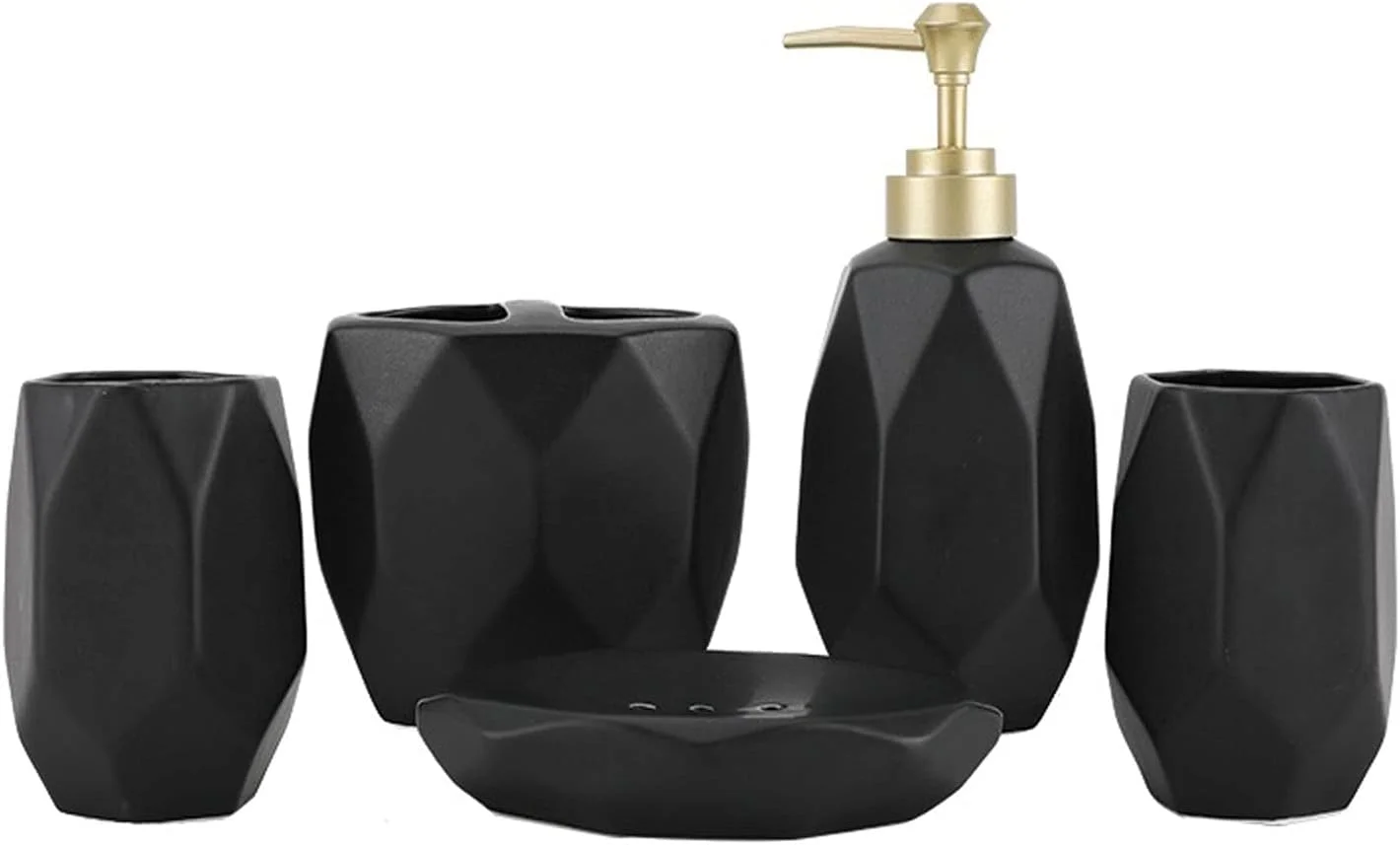 جا مایع ظرفشویی سرامیکی آبی مشکی 5 تکه مناسب آشپزخانه منزل هتل و سرویس بهداشتی به همراه جا مسواکی و جا صابونی