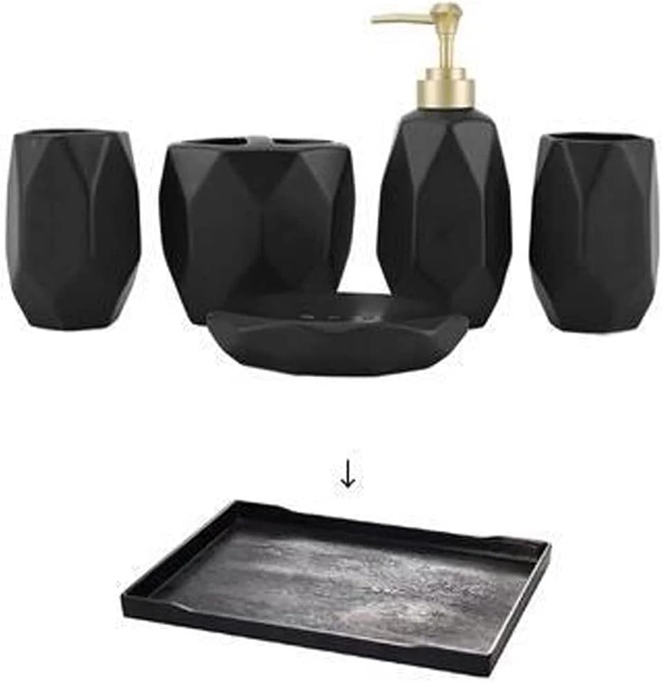 ست 5 تکه جا مایع صابون سرامیکی آبی مشکی برای خانه، هتل، حمام، آشپزخانه، لوازم جانبی حمام هتل، جا مایع صابون حمام، دوش