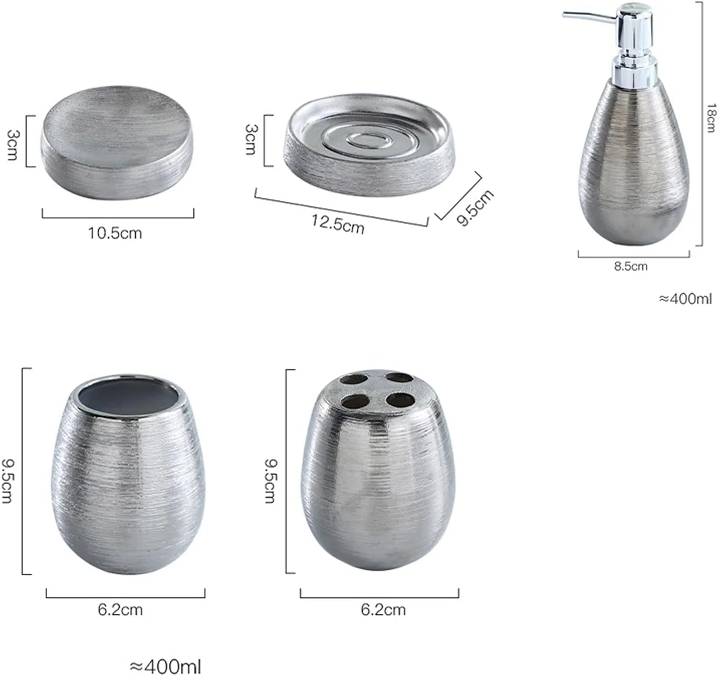 ست 5 تکه پمپ صابون نقره ای برس خورده، جا صابونی ساده و مدرن، لوازم جانبی آشپزخانه، حمام و هتل، برای خانه، آشپزخانه، حمام، بدون سینی و بطری