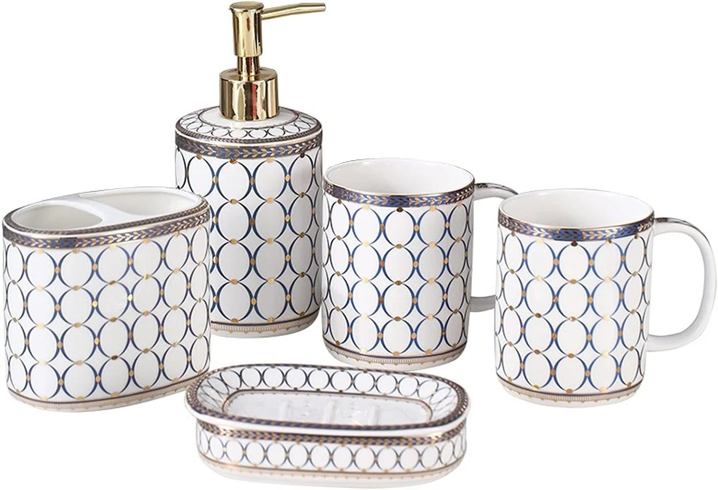 ست 5 تکه و 6 تکه جا مایع صابون سرامیکی آشپزخانه برای خانه، هتل، حمام، لوازم جانبی حمام هتل، جا مایع ظرفشویی