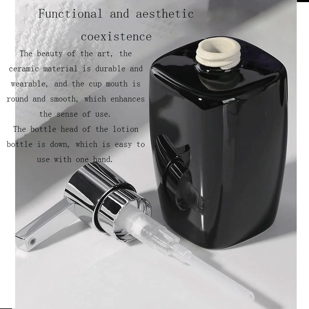 ظرف صابون، بطری شامپو برای حمام، ظرف صابون رومیزی، ظرف لوسیون سرامیکی مناسب برای شامپو، لوسیون، آب صابون و دست (مشکی)