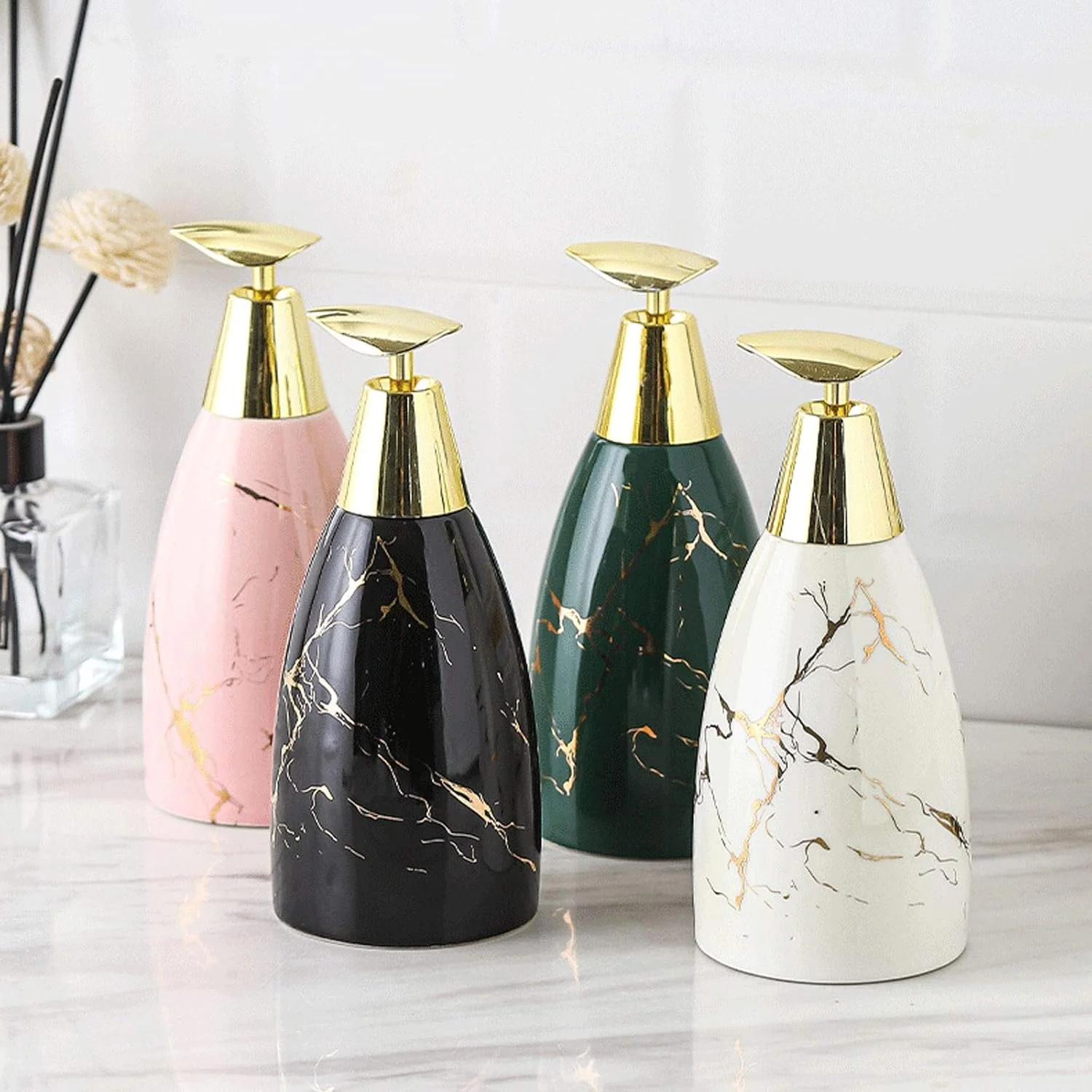 جا مایع دستشویی بزرگ سرامیکی برای حمام، جا لوسیون دست، جا مایع ظرفشویی، پمپ مایع برای حمام و آشپزخانه