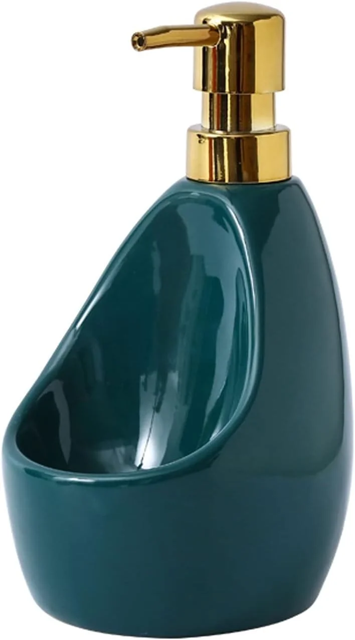 جا مایع دستشویی سرامیکی، جا مایع قابل شارژ مجدد، بطری پمپ مایع دستشویی برای سینک ظرفشویی آشپزخانه (سبز)