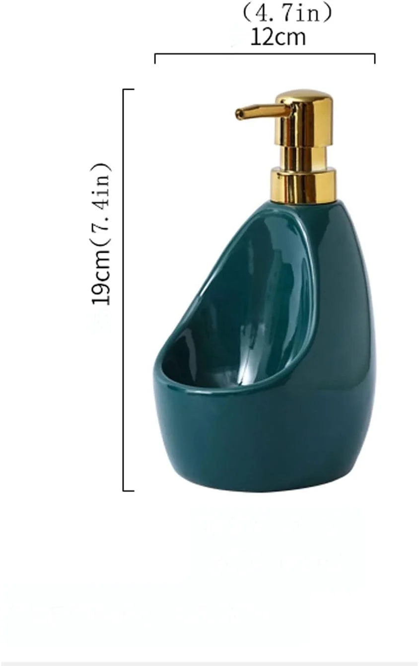 جا مایع دستشویی سرامیکی، جا مایع قابل شارژ مجدد، بطری پمپ مایع دستشویی برای سینک ظرفشویی آشپزخانه (سبز)