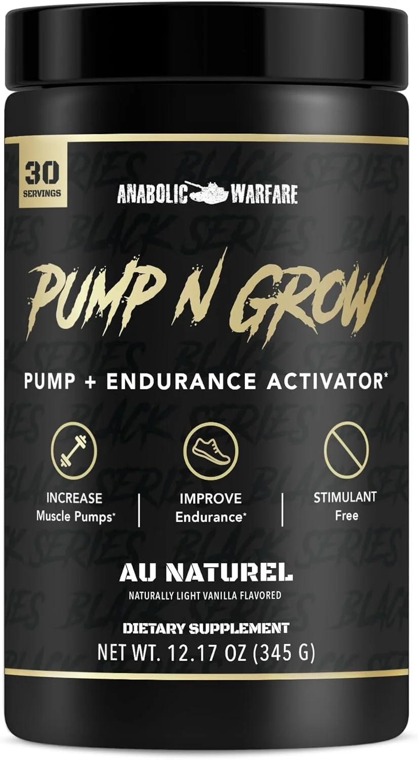 مکمل پمپ و افزایش اکسید نیتریک عضله Pump-N-Grow از Anabolic Warfare * - مکمل قبل از تمرین بدون کافئین با ال-سیترولین، ال-آرژنین، بتا آلانین (Au Naturel - 30 سروینگ)