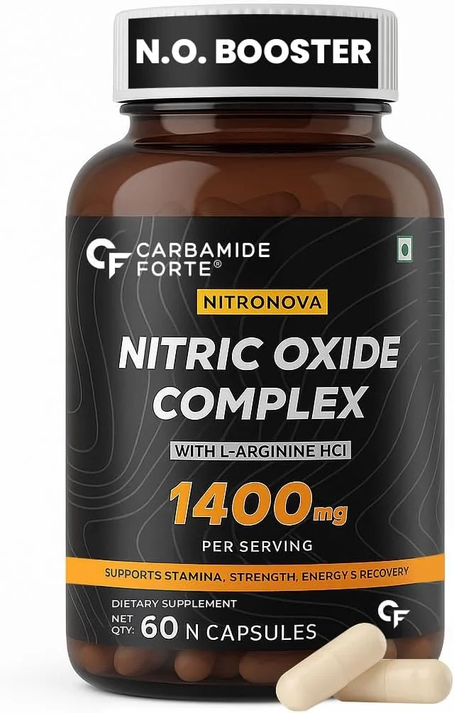 مکمل اکسید نیتریک کاربامید فورت برای بزرگسالان 1400 میلی گرم با ال-آرژنین HCL، AAKG، ال سیترولین مالات، عصاره ریشه چغندر و کافئین، 60 کپسول گیاهی مکمل اکسید نیتریک کاربامید فورت برای بزرگسالان 1400 میلی گرم با ال-آرژنین HCL، AAKG، ال سیترولین مالات، عصاره ریشه چغندر و کافئین، 60 کپسول گیاهی