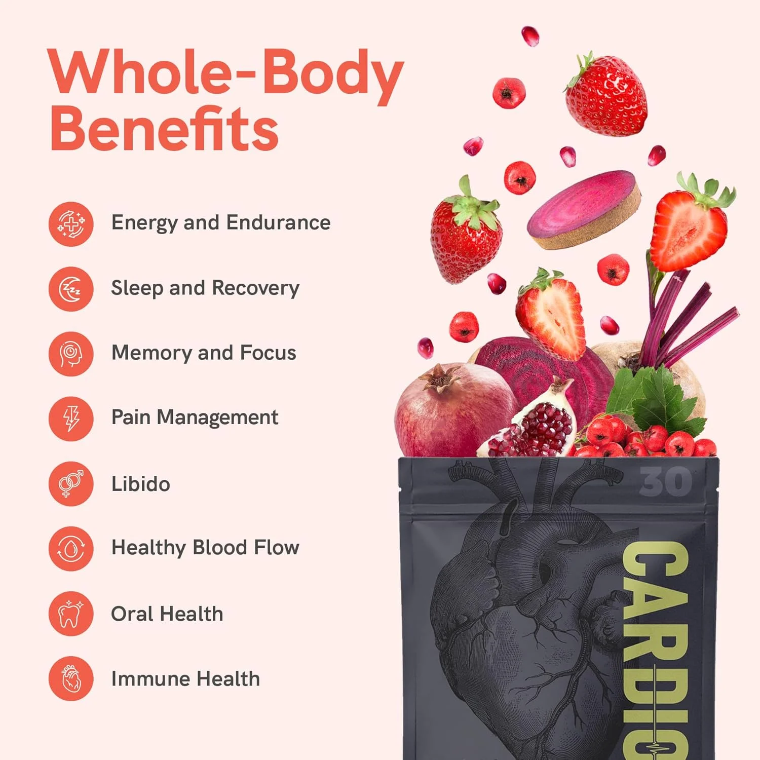 کاردیو میراکل - محلول کامل نیتریک اکسید - مخلوط نوشیدنی ال-آرژنین و چغندر ارگانیک مغذی و مفید برای قلب، بسته 30 سروینگ