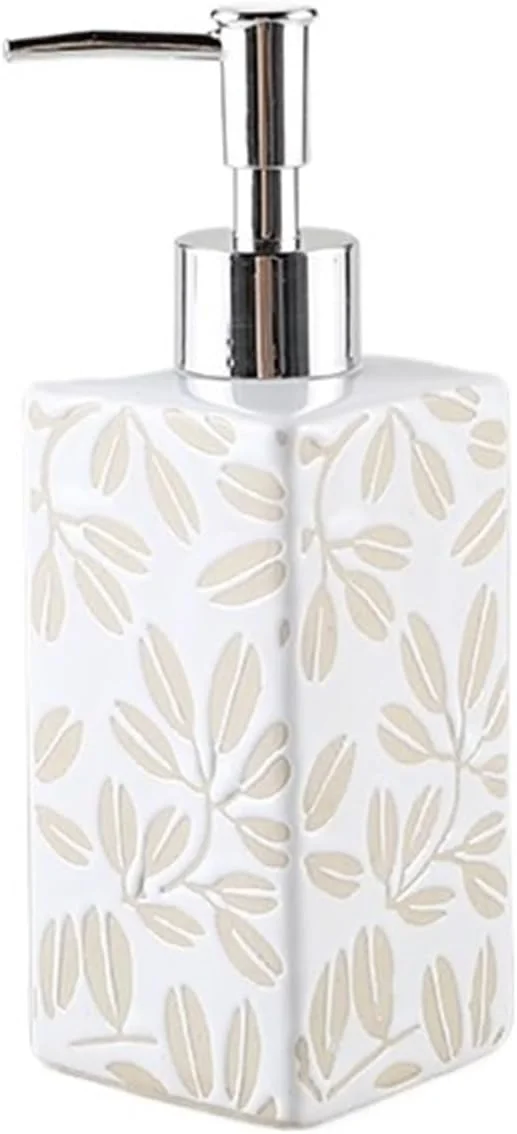 جا مایع دستشویی، جا مایع صابون مربعی سرامیکی رومیزی 350 میلی لیتری برای دست، جا مایع لوسیون حمام و آشپزخانه، جا مایع سفید