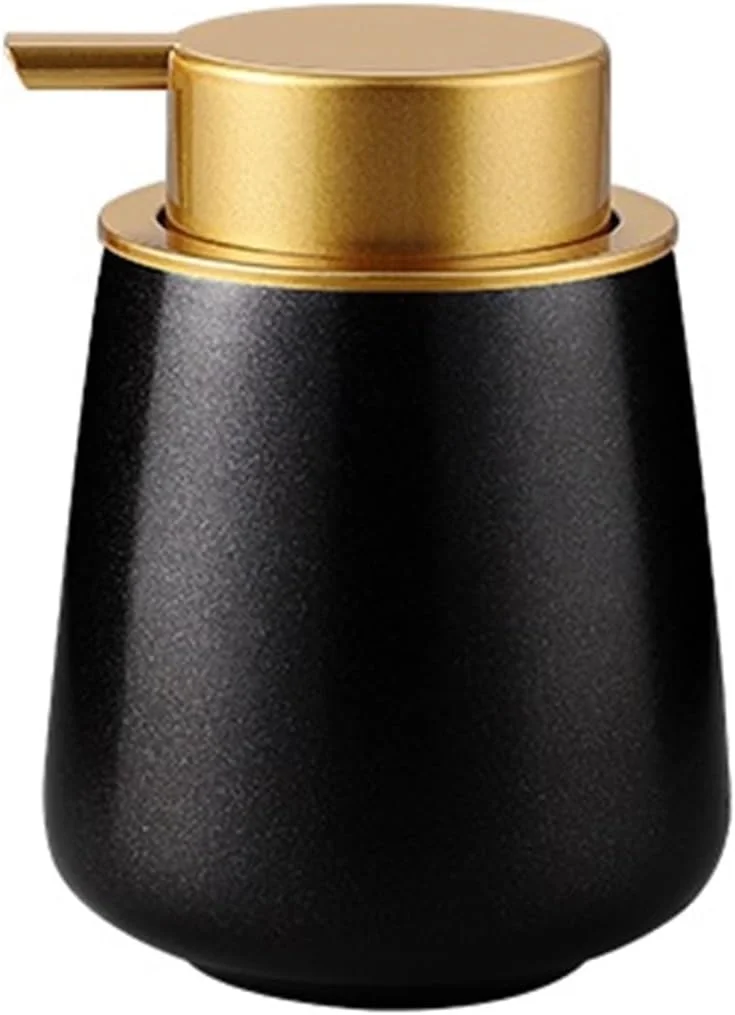 جا مایع دستشویی، جا مایع صابون فوم ساز برای دست ها، بطری سرامیکی مشکی مات 300 میلی لیتری برای حمام یا آشپزخانه، جا مایع صابون مایع