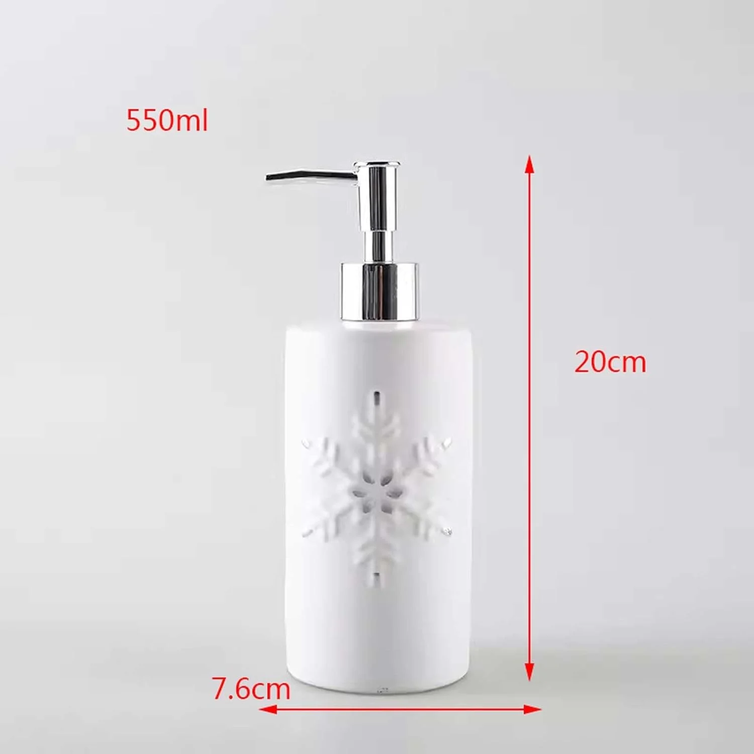 جامایع دستشویی سرامیکی با طرح برجسته دانه برف، پمپ مایع دستشویی سفید، بطری قابل شارژ، جا مایع ظرفشویی، صابون