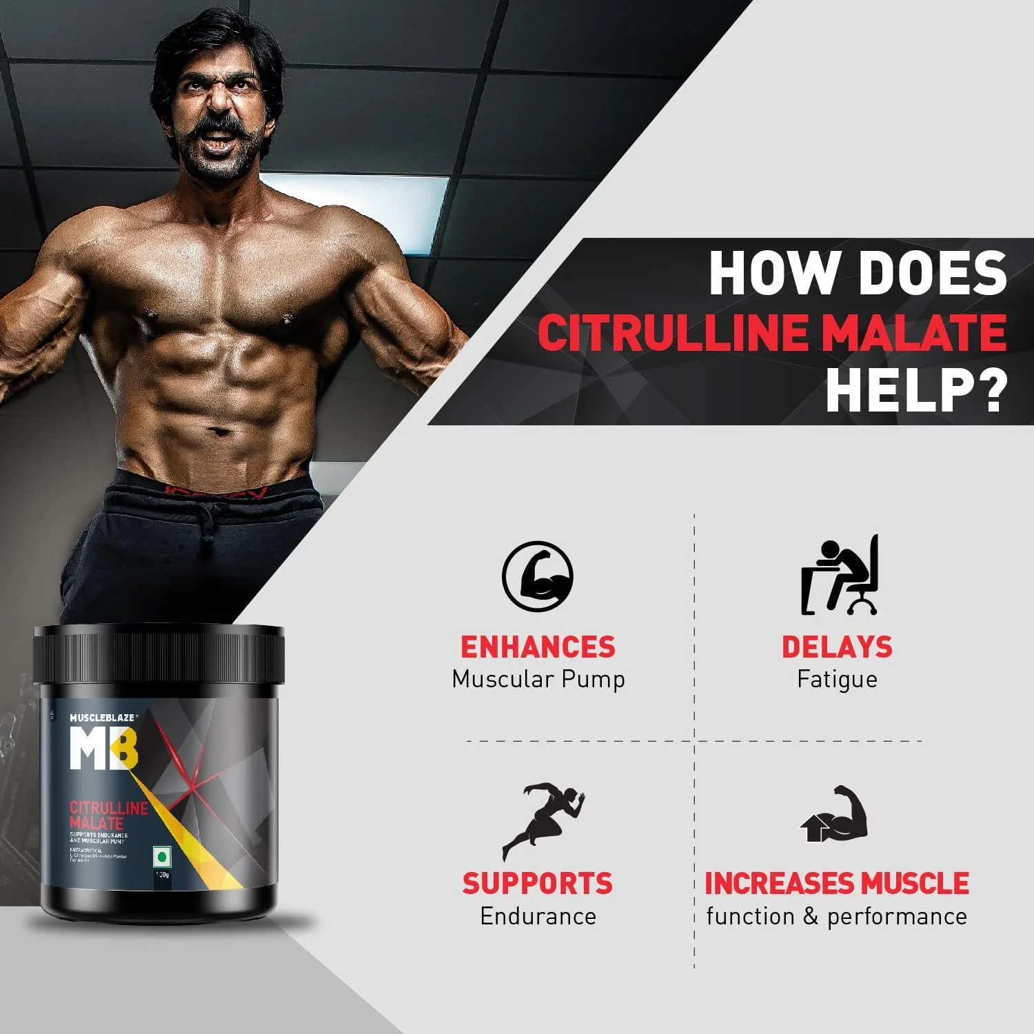 پودر سیترولین مالات MuscleBlaze (بدون طعم، 100 گرم)| پشتیبانی از استقامت و پمپ عضلانی، 1 عدد، 50 سروینگ