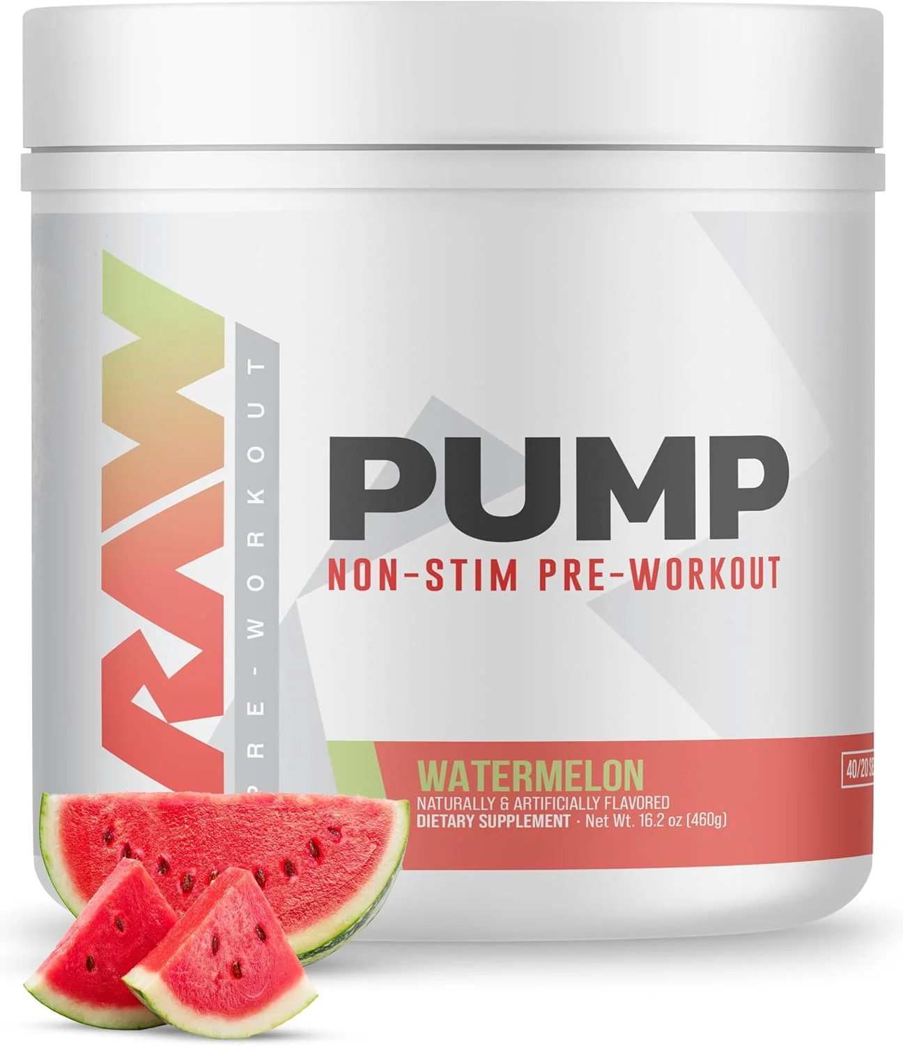 پودر مکمل قبل از تمرین بدون محرک RAW Pump، تقویت کننده اکسید نیتریک | نوشیدنی مکمل قبل از تمرین برای پمپ های قدرتمند در طول تمرین | هندوانه (40 سروینگ)
