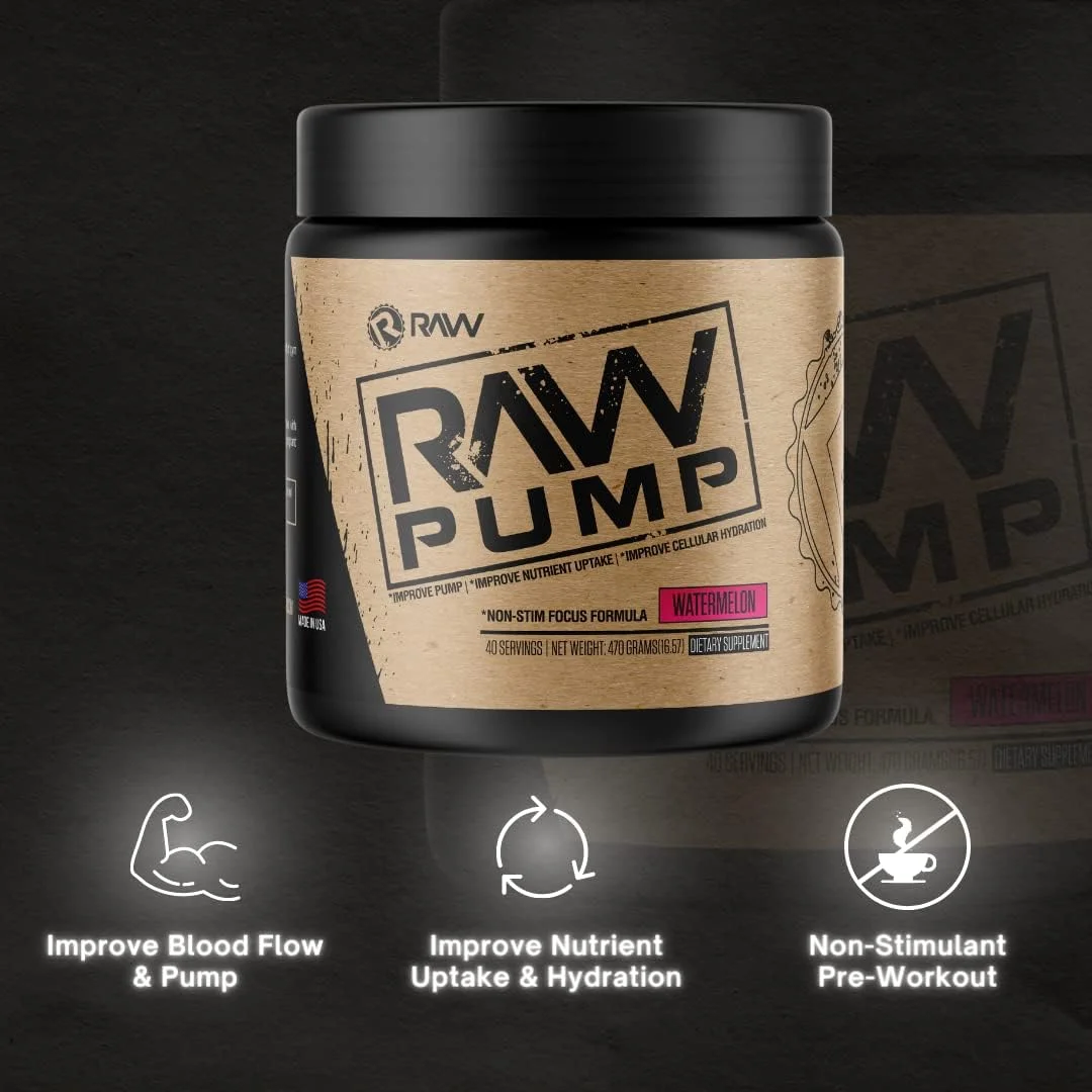 پودر مکمل قبل از تمرین بدون محرک RAW Pump، تقویت کننده اکسید نیتریک | نوشیدنی مکمل قبل از تمرین برای پمپ های قدرتمند در طول تمرین | هندوانه (40 سروینگ) پودر مکمل قبل از تمرین بدون محرک RAW Pump، تقویت کننده اکسید نیتریک | نوشیدنی مکمل قبل از تمرین برای پمپ های قدرتمند در طول تمرین | هندوانه (40 سروینگ)
