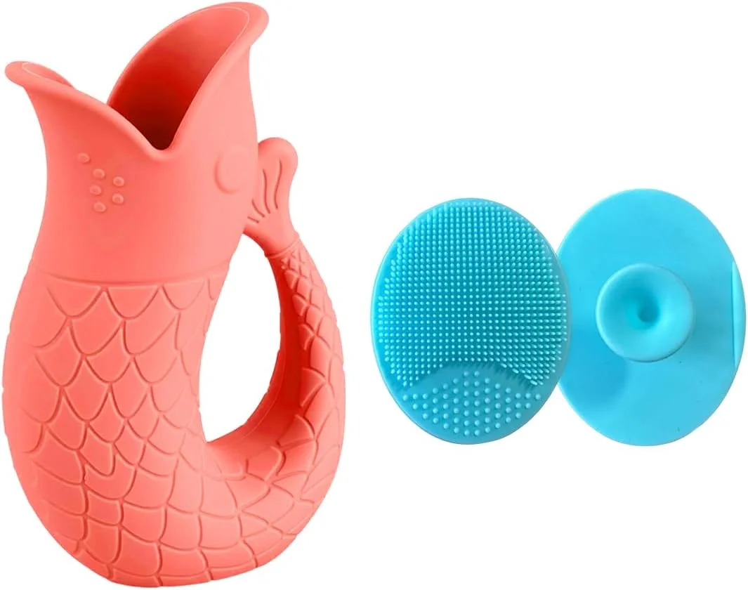 فنجان آبکشی حمام کودک با دسته - فنجان آبکشی شامپو سیلیکونی و ماساژور بدن برای نوزادان و کودکان نوپا - نرم، ایمن، ضروری برای حمام بدون ریزش (رنگ سرخ)