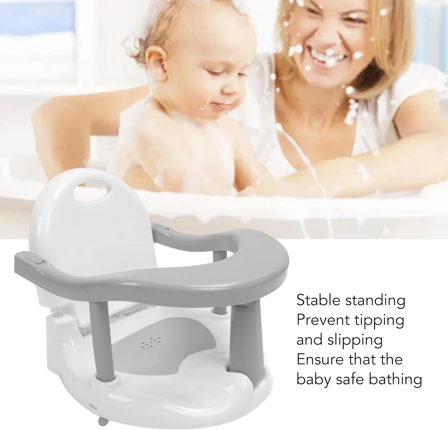 صندلی حمام BROLEO با فنجان های مکش، صندلی دوش قابل تنظیم برای نوزادان 6-18 ماهه، دختران و پسران (خاکستری) صندلی حمام BROLEO با فنجان های مکش، صندلی دوش قابل تنظیم برای نوزادان 6-18 ماهه، دختران و پسران (خاکستری)