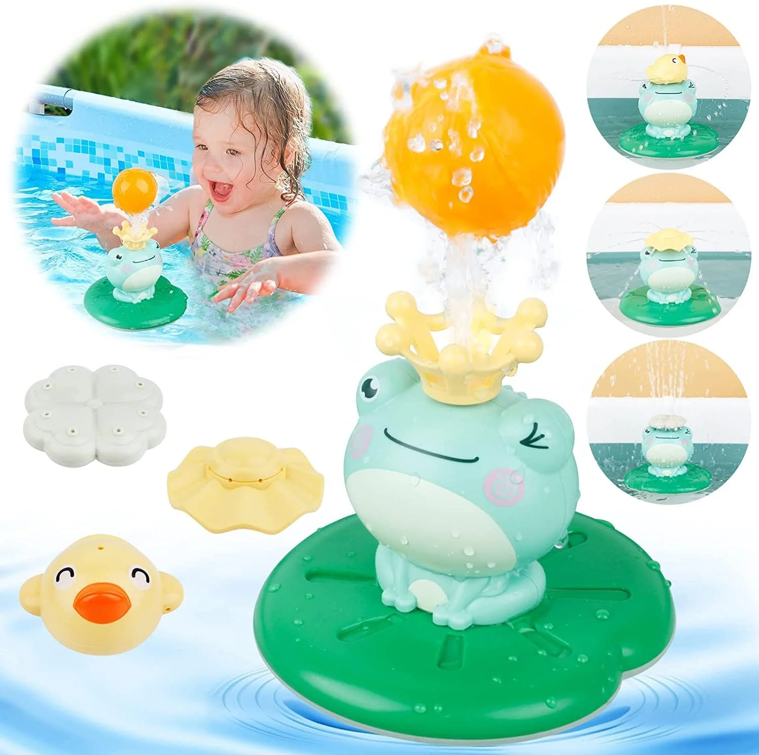 اسباب بازی حمام کودک ELECDON، اسباب بازی دوش القایی، اسباب بازی شناور وان حمام، اسباب بازی استخر با 4 حالت اسپری آب، قورباغه اسپری آب شناور خنده دار و اسباب بازی دوش آبپاش، اسباب بازی شناور حمام