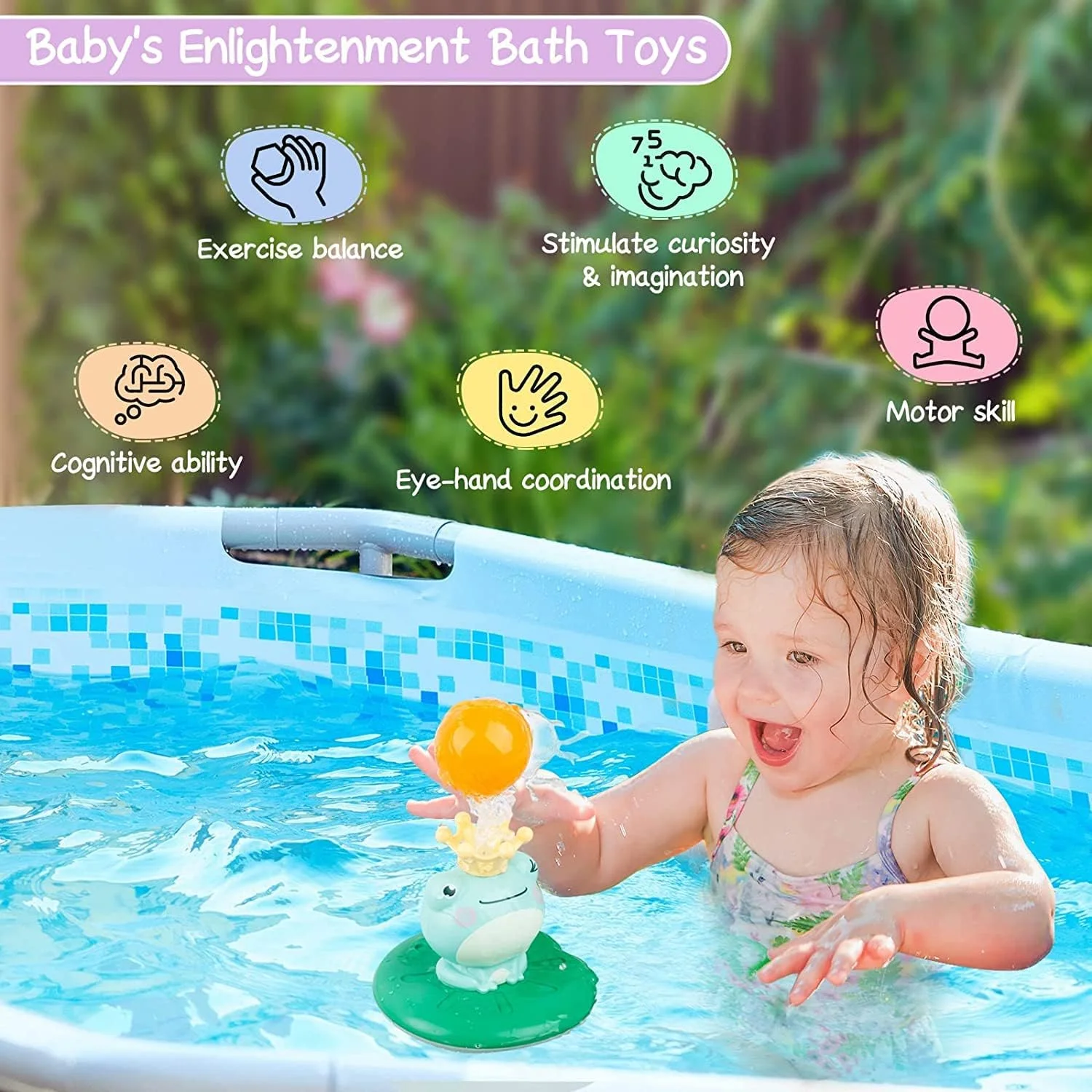 اسباب بازی حمام کودک ELECDON، اسباب بازی دوش القایی، اسباب بازی شناور وان حمام، اسباب بازی استخر با 4 حالت اسپری آب، قورباغه اسپری آب شناور خنده دار و اسباب بازی دوش آبپاش، اسباب بازی شناور حمام