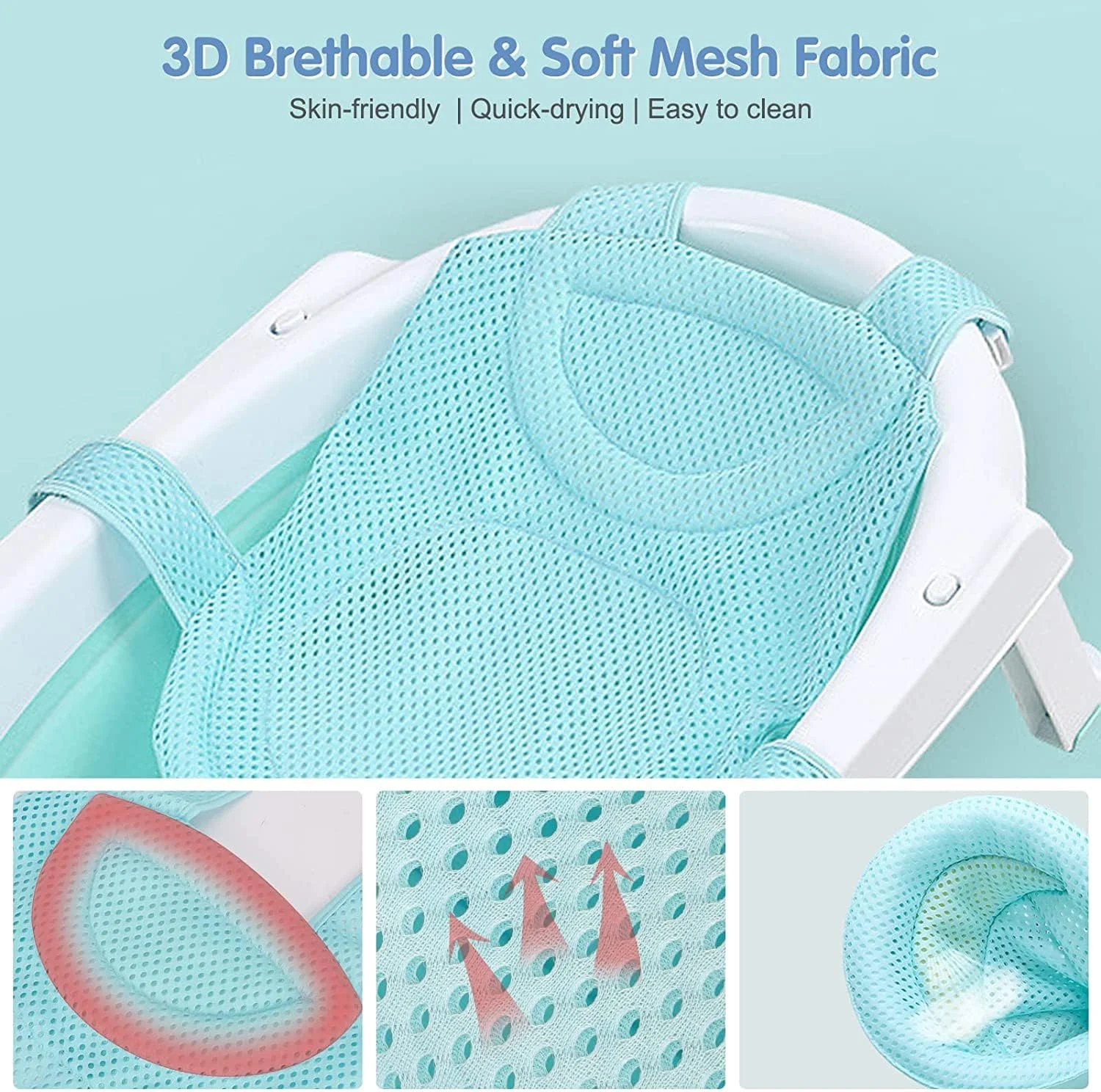 توری پشتیبانی صندلی حمام کودک ELECDON، تشک پشتیبانی صندلی حمام نوزاد، توری حمام پنج نقطه ای غیر لغزنده راحت و قابل تنظیم برای نوزاد 0-6 ماهه - آبی توری پشتیبانی صندلی حمام کودک ELECDON، تشک پشتیبانی صندلی حمام نوزاد، توری حمام پنج نقطه ای غیر لغزنده راحت و قابل تنظیم برای نوزاد 0-6 ماهه - آبی