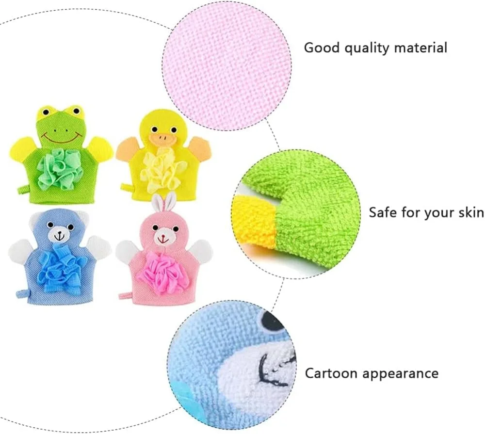 الکدان 4 عدد دستکش حمام کارتونی تری کلوت، دستکش عروسکی دستی اسفنجی حمام کودک، دستمال شستشو، دستکش حمام، توپ های لیف حمام، حوله با طرح حیوانات (خرگوش، قورباغه، اردک، خرس) الکدان 4 عدد دستکش حمام کارتونی تری کلوت، دستکش عروسکی دستی اسفنجی حمام کودک، دستمال شستشو، دستکش حمام، توپ های لیف حمام، حوله با طرح حیوانات (خرگوش، قورباغه، اردک، خرس)