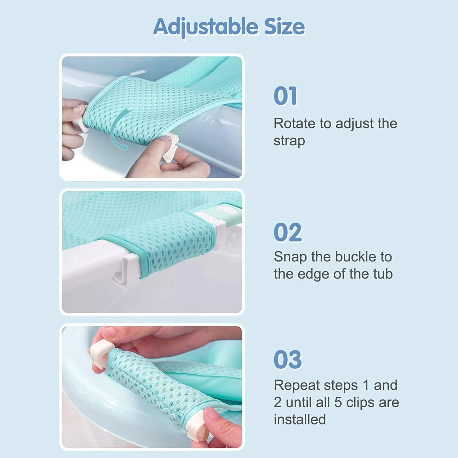 توری پشتیبانی صندلی حمام کودک ELECDON، تشک پشتیبانی صندلی حمام نوزاد، توری حمام پنج نقطه ای غیر لغزنده راحت و قابل تنظیم برای نوزاد 0-6 ماهه - آبی توری پشتیبانی صندلی حمام کودک ELECDON، تشک پشتیبانی صندلی حمام نوزاد، توری حمام پنج نقطه ای غیر لغزنده راحت و قابل تنظیم برای نوزاد 0-6 ماهه - آبی