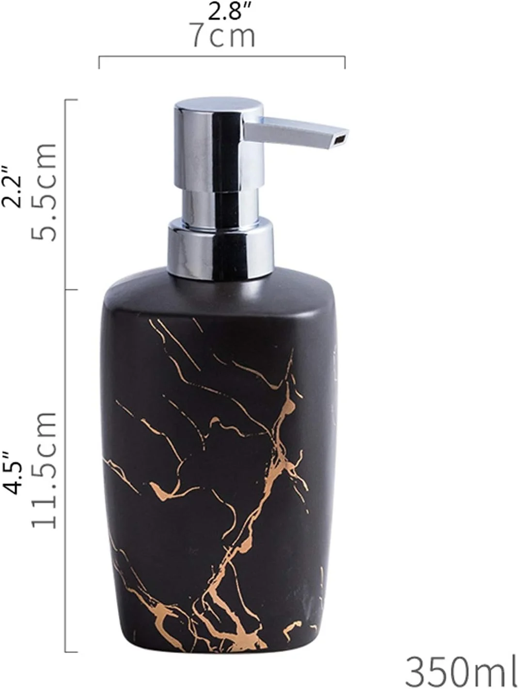 جا مایع دستشویی برای حمام 350 میلی لیتر، طرح مرمر مات راه راه، جا مایع سرامیکی با پمپ طلایی برای حمام، آشپزخانه، روی میز، بطری های پخش کننده