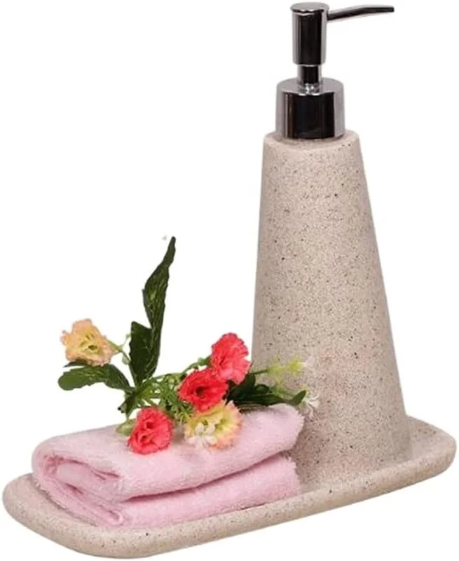 ست جا مایع صابون، جا مایع صابون رزینی کرم رنگ برای روی میز حمام، جا مایع صابون حمام