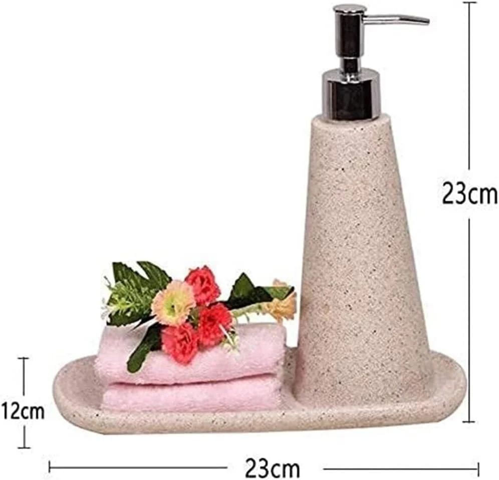 ست جا مایع صابون، جا مایع صابون رزینی کرم رنگ برای روی میز حمام، جا مایع صابون حمام