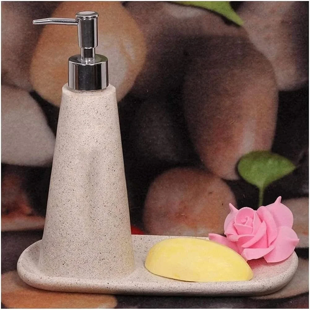 ست جا مایع صابون، جا مایع صابون رزینی کرم رنگ برای روی میز حمام، جا مایع صابون حمام