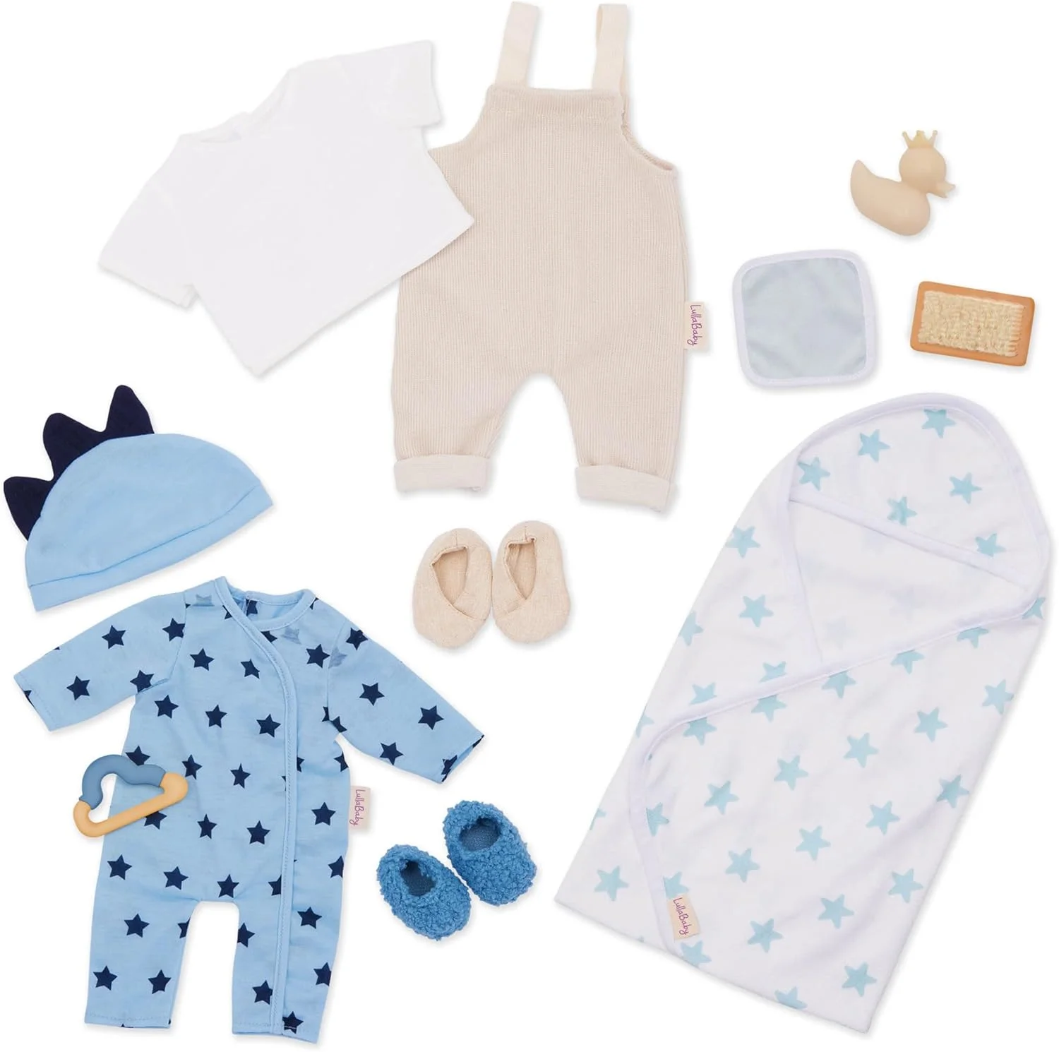 LullaBaby - ست مد 13 تکه - لباس عروسک نوزاد - لباس خواب، جامپر و لوازم جانبی حمام - بازی تخیلی - اسباب بازی برای کودکان 2 سال به بالا - ست لباس عروسک نوزاد